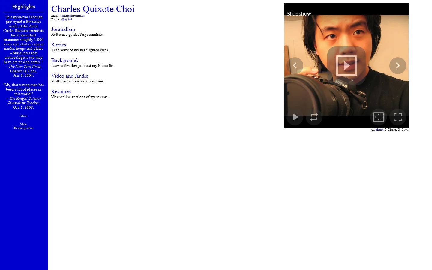 Charles Quixote Choi 首页截图