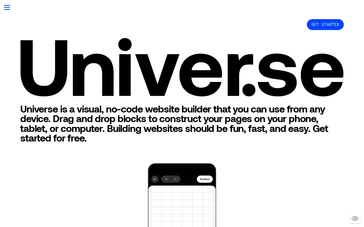 Universe Website Builder | Design Custom Sites with No Code 首页截图