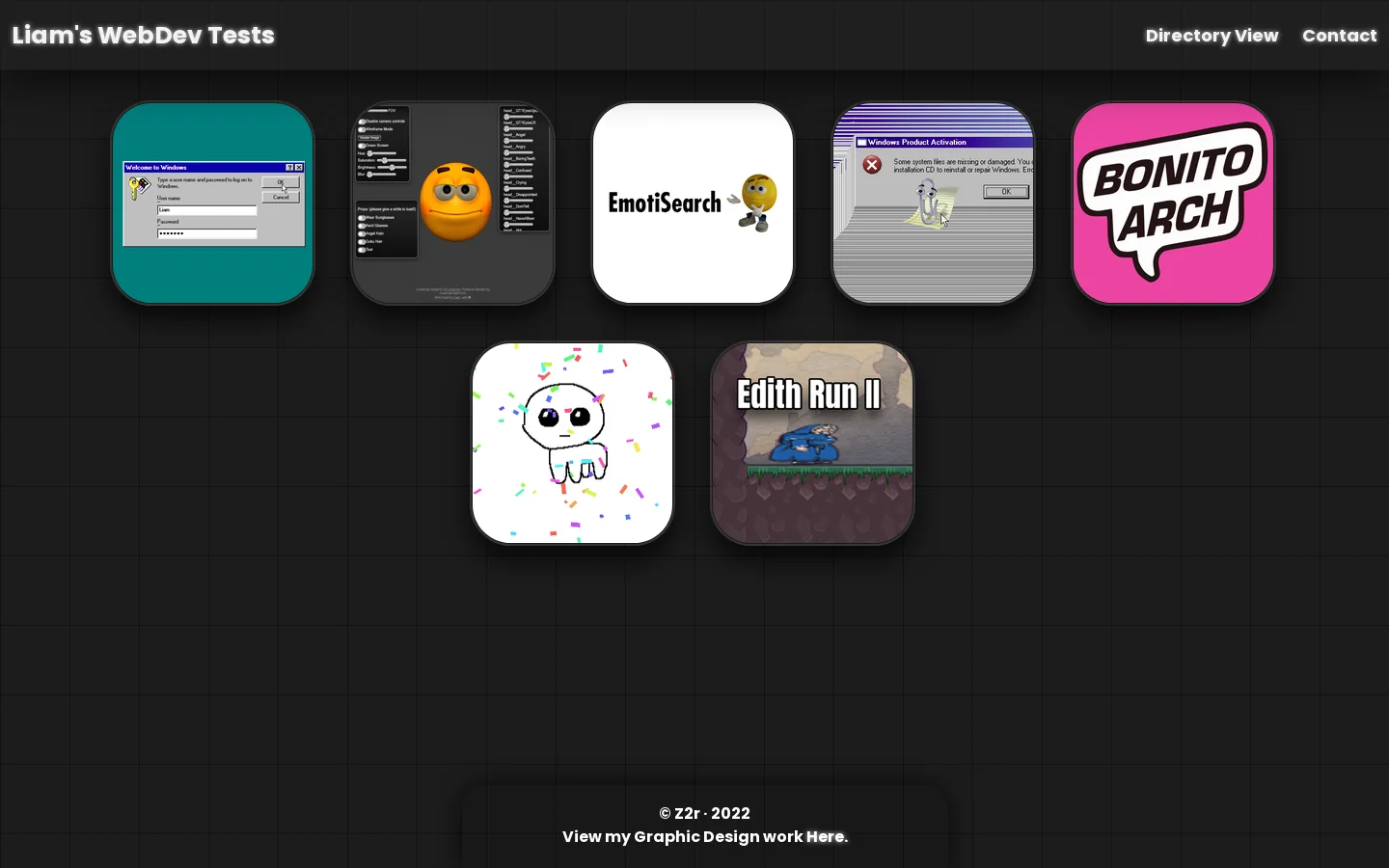 Liam's WebDev Tests. 首页截图