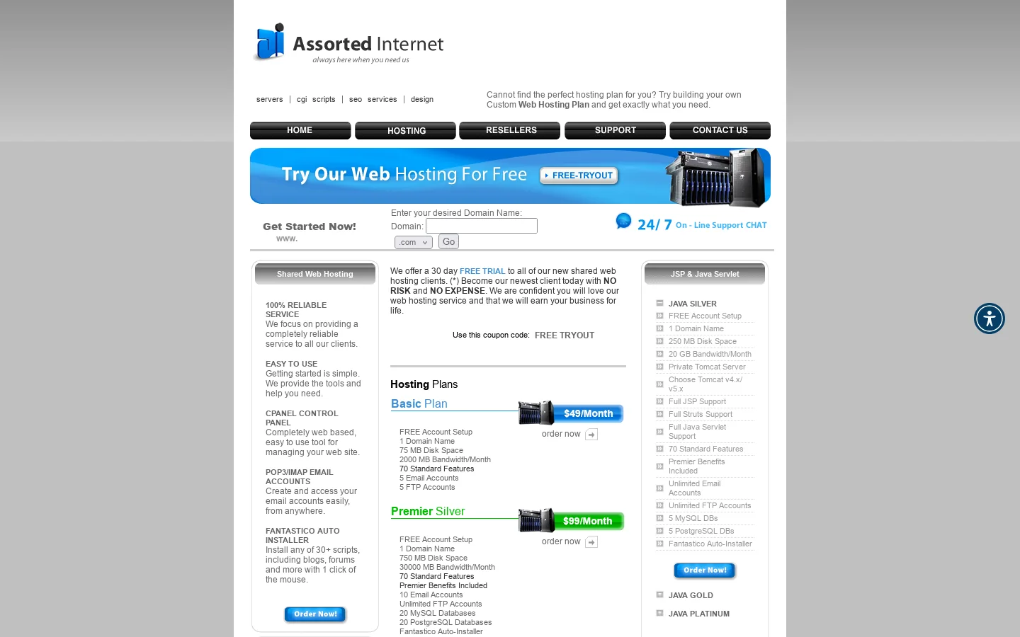Web Hosting, Domain Names and CGI Scripts (AssortedInternet.com) 首页截图