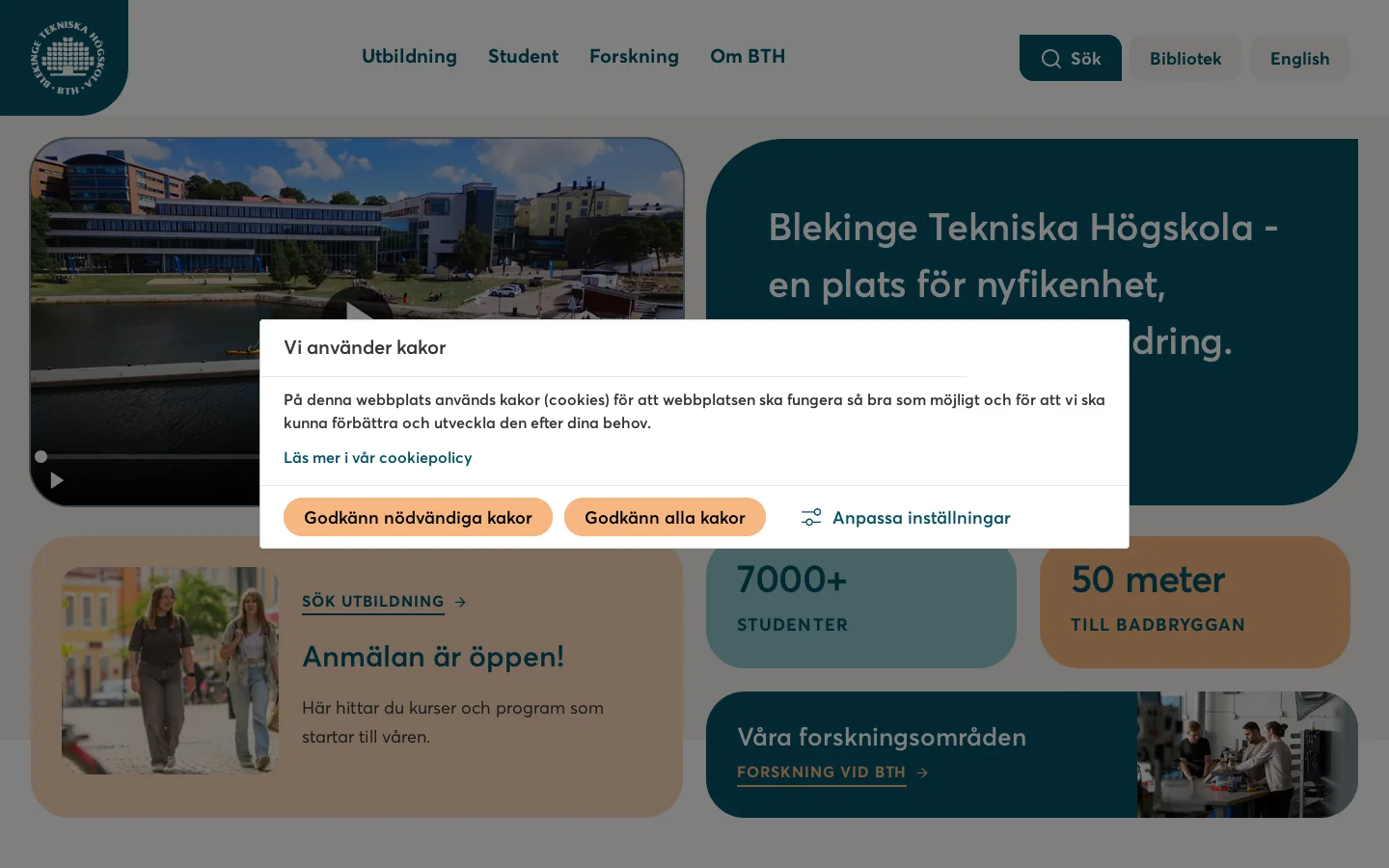 Blekinge Tekniska Högskola 首页截图