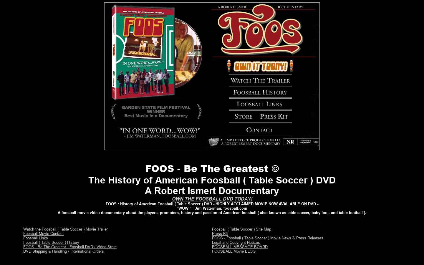 FOOS : History of American Foosball (Table Soccer) DVD - HIGHLY ACCLAIMED MOVIE NOW AVAILABLE ON DVD - "WOW!"- Jim Waterman, foosball.com 首页截图