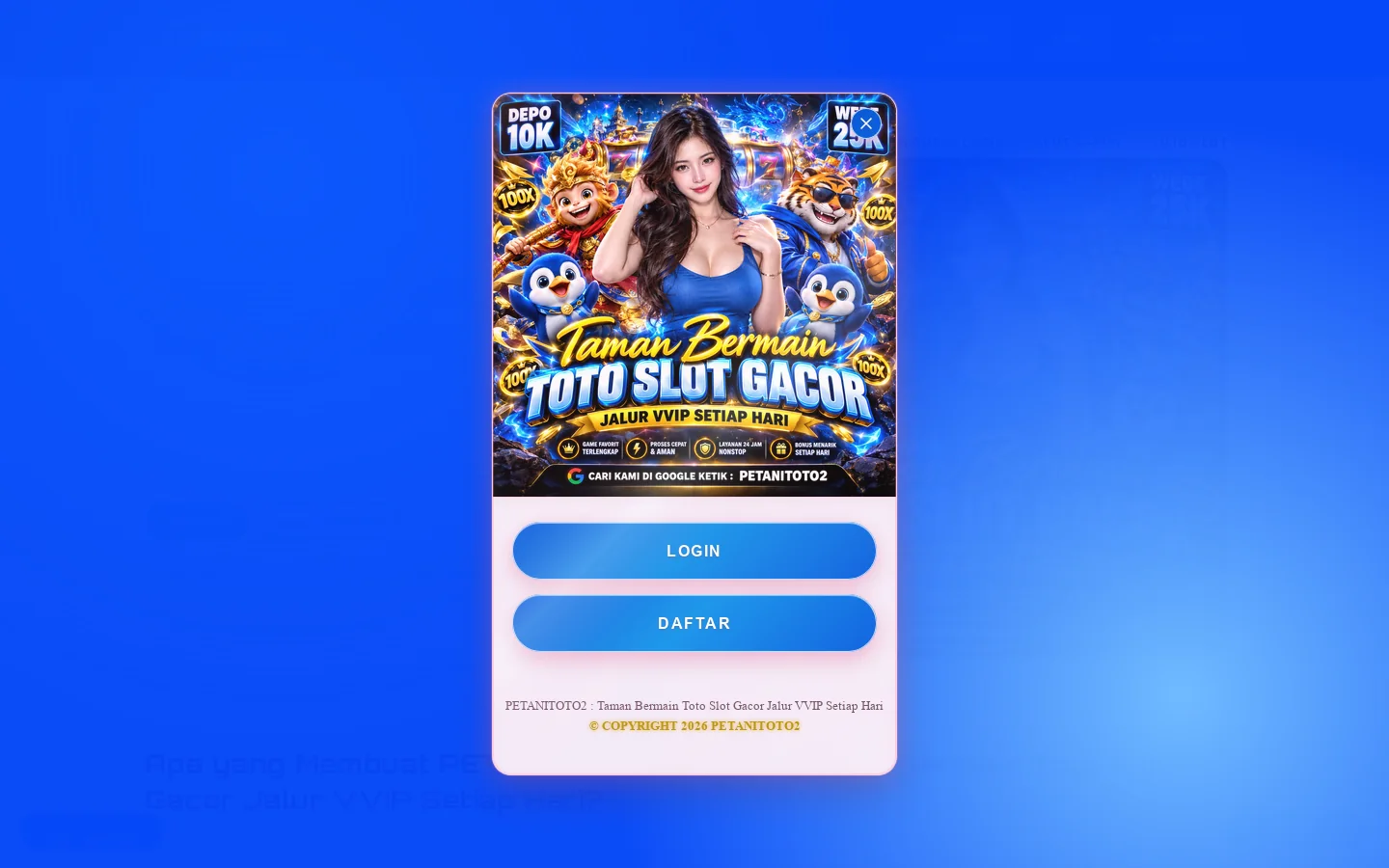 PETANITOTO2 : Taman Bermain Toto Slot Gacor Jalur VVIP Setiap Hari 首页截图