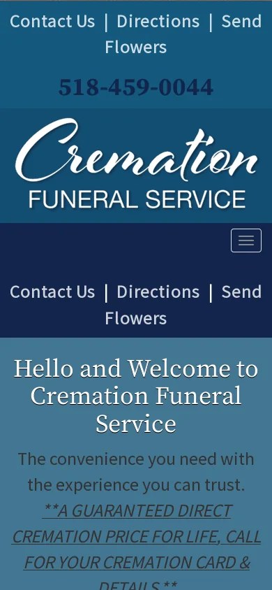 Cremation Funeral Services Homepage screenshot