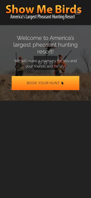 Show Me Birds Pheasant Hunting Homepage screenshot