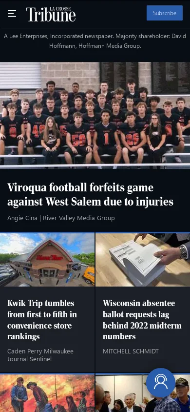 La Crosse Tribune Homepage screenshot