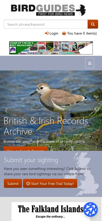 BirdGuides Homepage screenshot