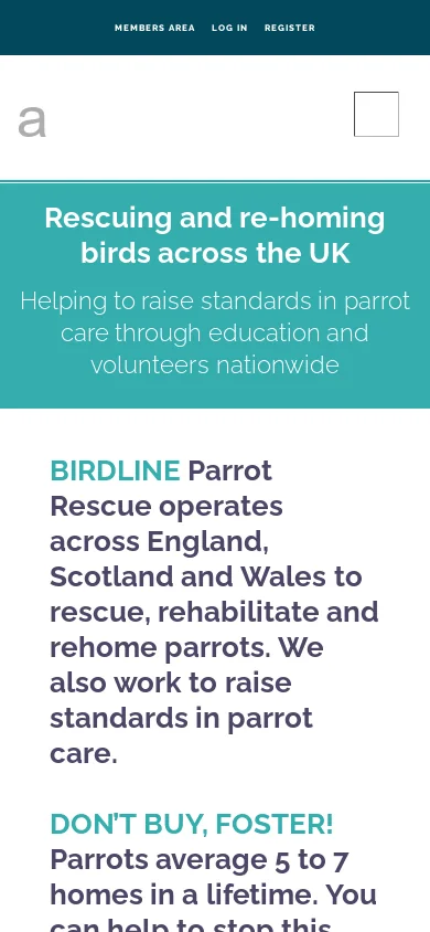 Birdline Parrot Rescue Homepage screenshot