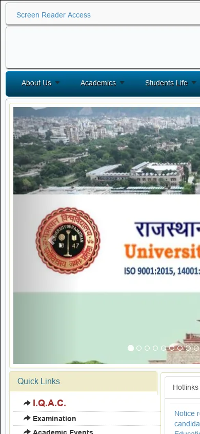 University of Rajasthan - Main Website Homepage screenshot