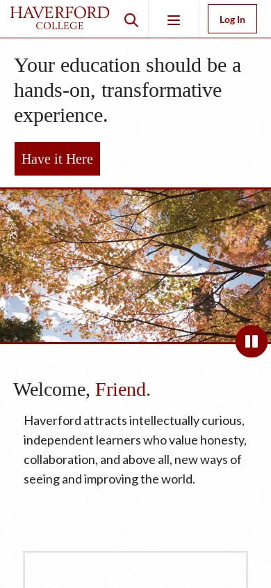 Haverford College Homepage screenshot