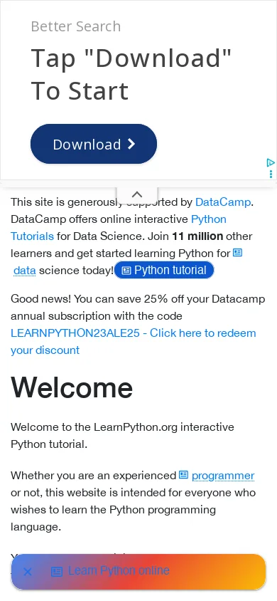 Learn Python Homepage screenshot