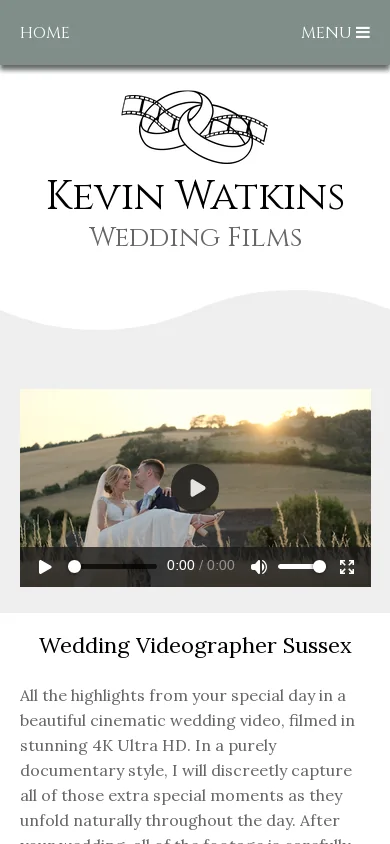Kevin Watkins Wedding Videographers Sussex Homepage screenshot