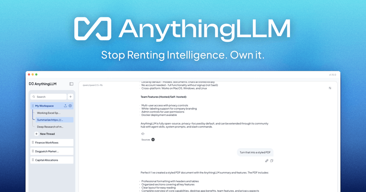 AnythingLLM — On-device AI for productivity · Twitter