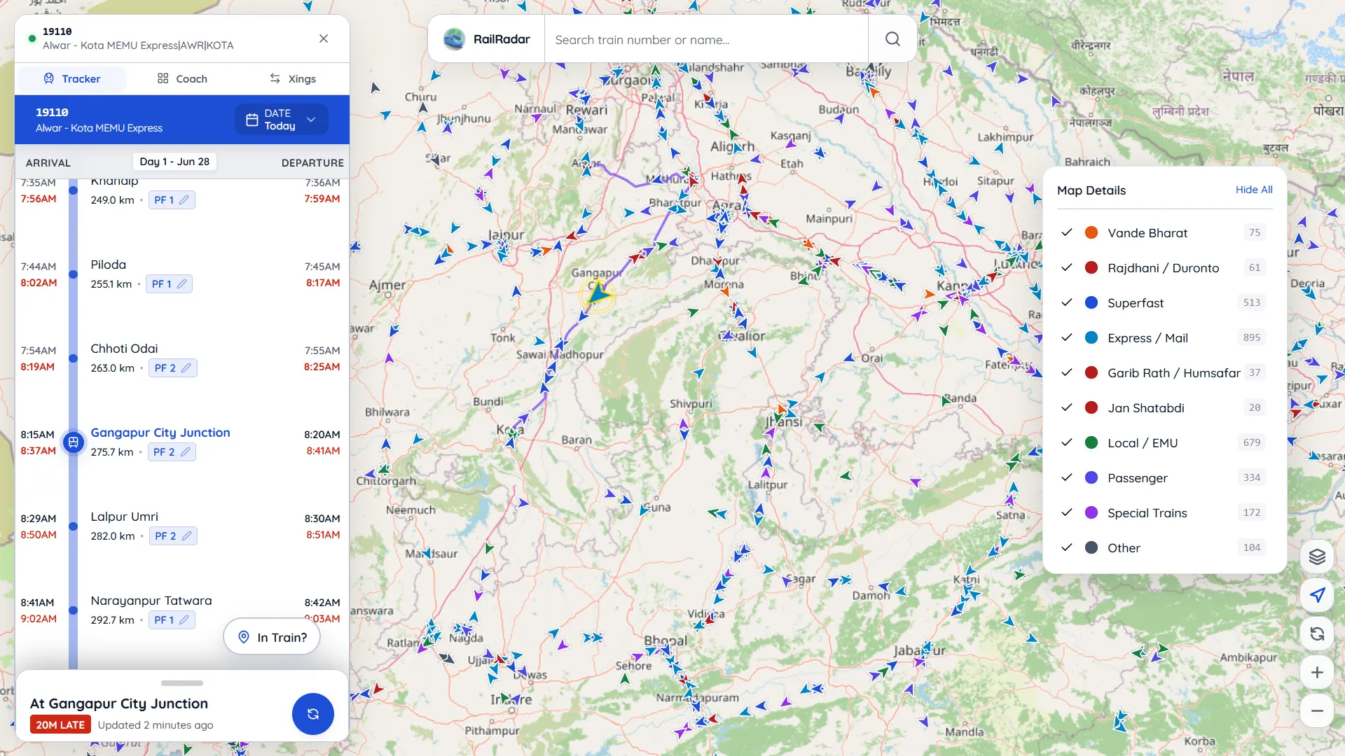 RailRadar Live Train Running Status Dashboard