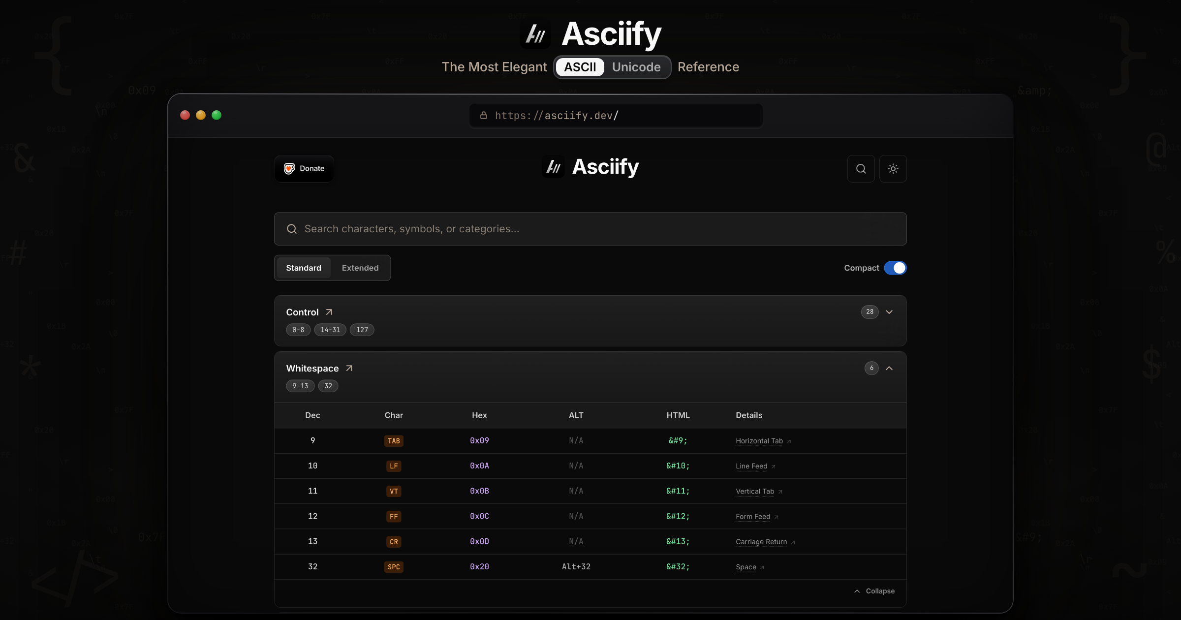 Asciify — ASCII reference