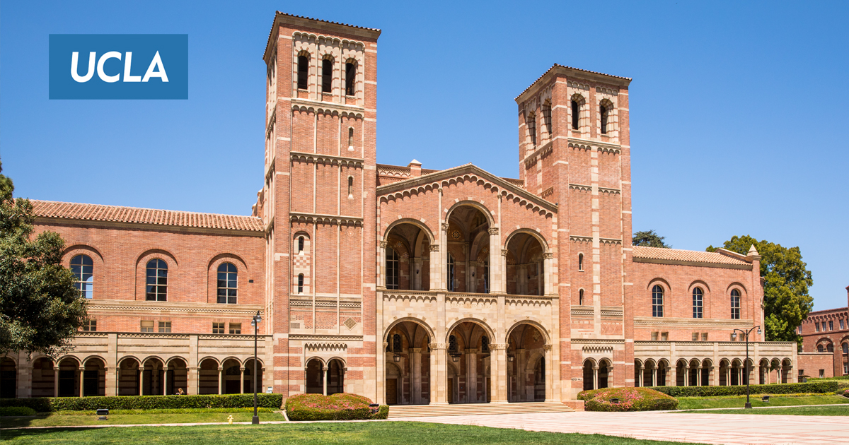 A photo of the front of Royce Hall.