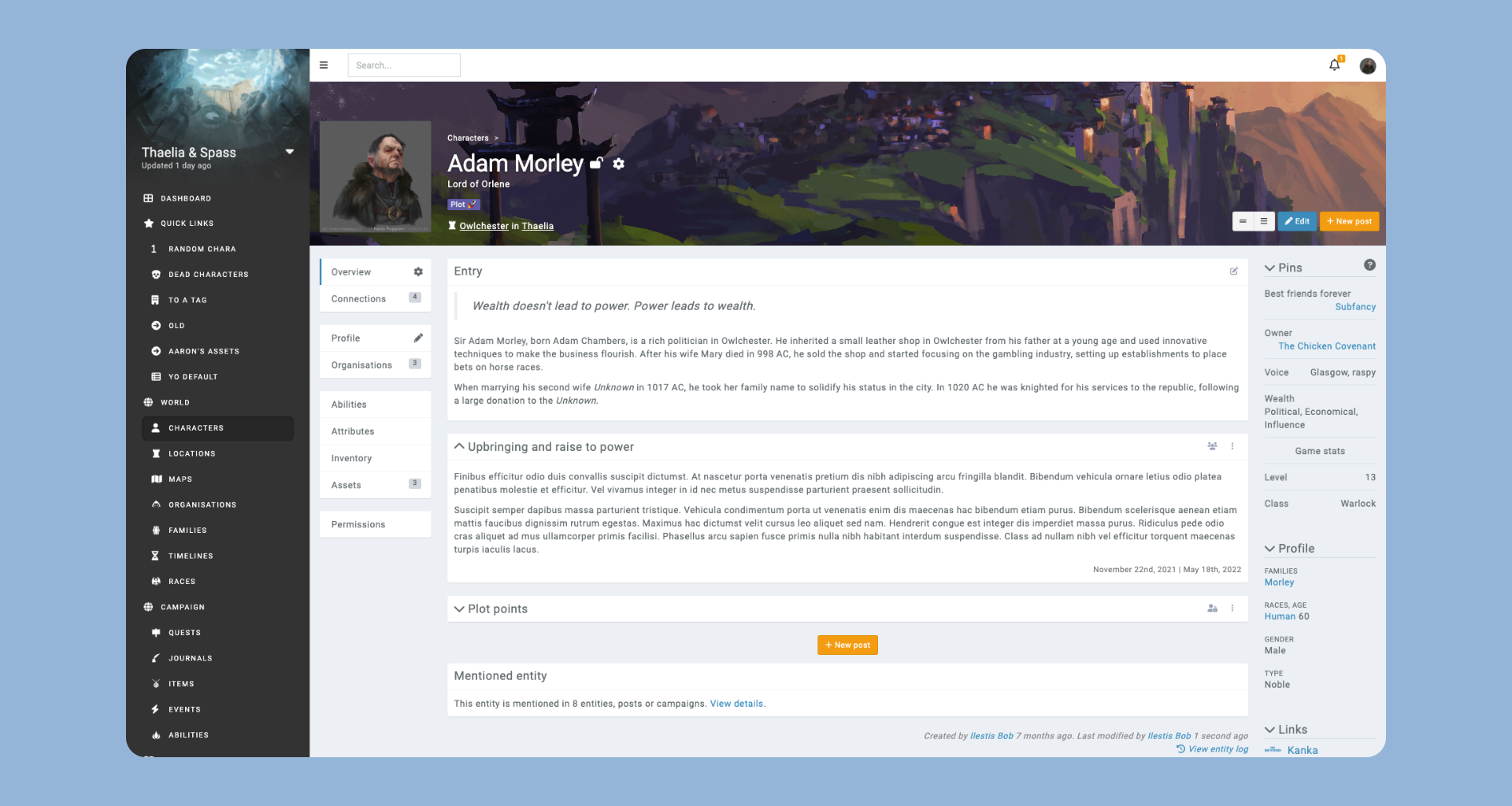Kanka showcase of a character view