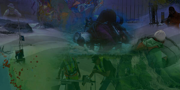 collage of scientists conducting science related to each mission are