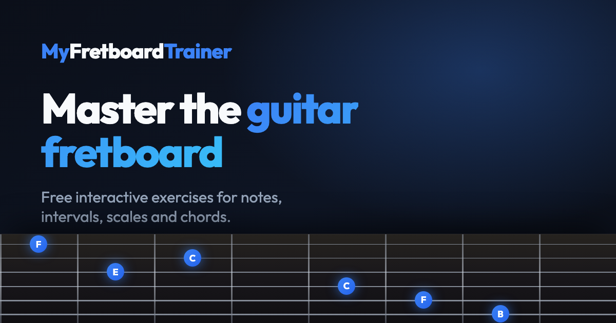 My Fretboard Trainer - master the guitar fretboard, shown over a guitar neck with named notes