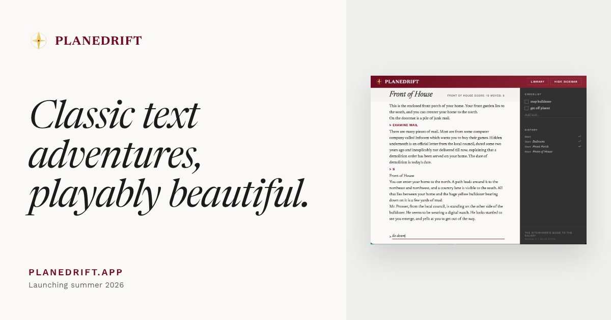 Planedrift — Classic text adventures, playably beautiful · Twitter