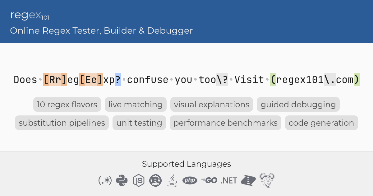 regex101: Online Regex Tester, Builder & Debugger · Twitter