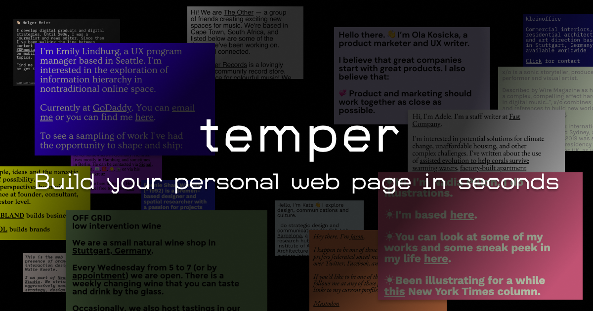 temper — Build your personal web page in seconds · Twitter