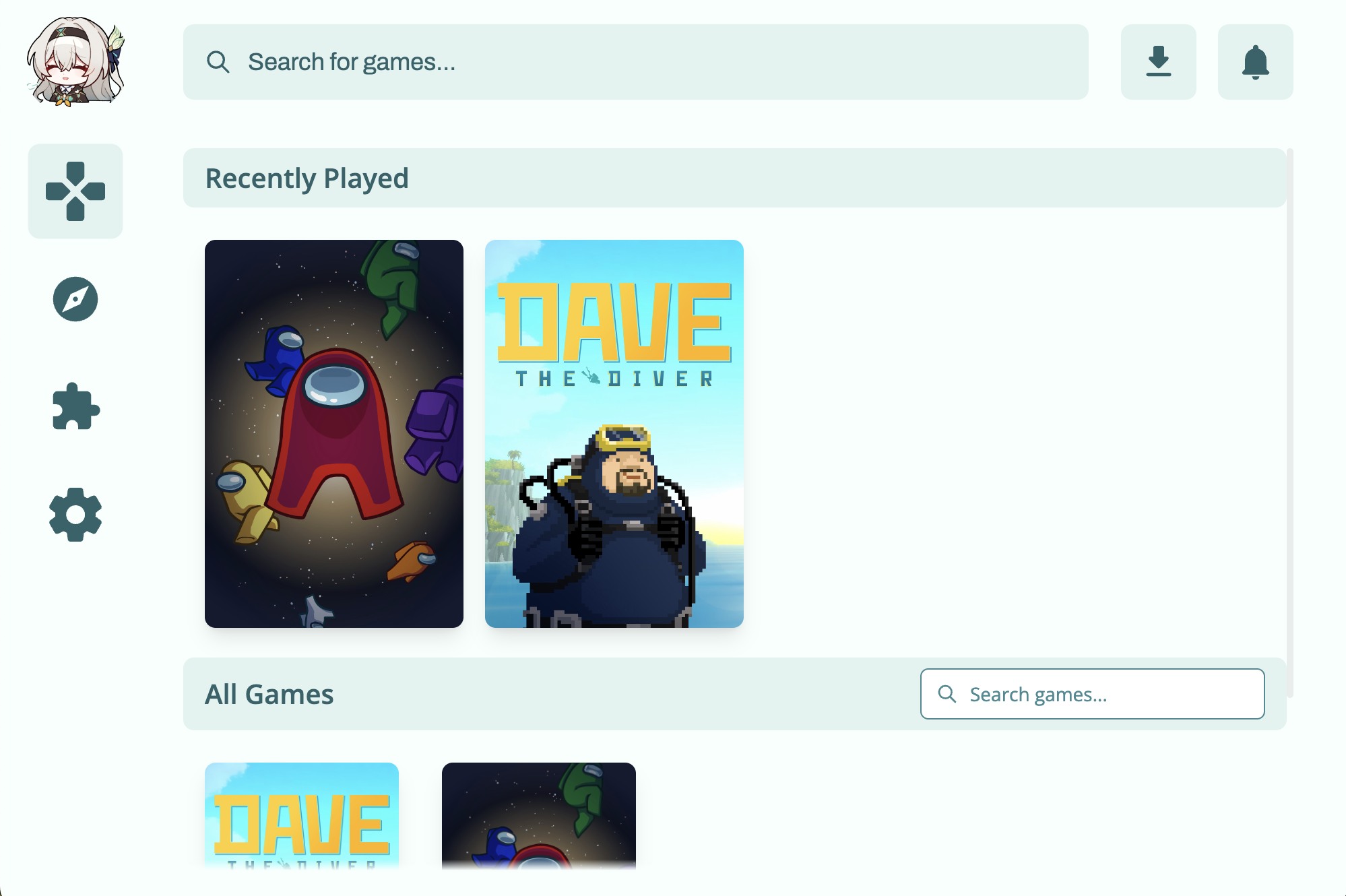 OpenGameInstaller library interface showing games in a clean dashboard.