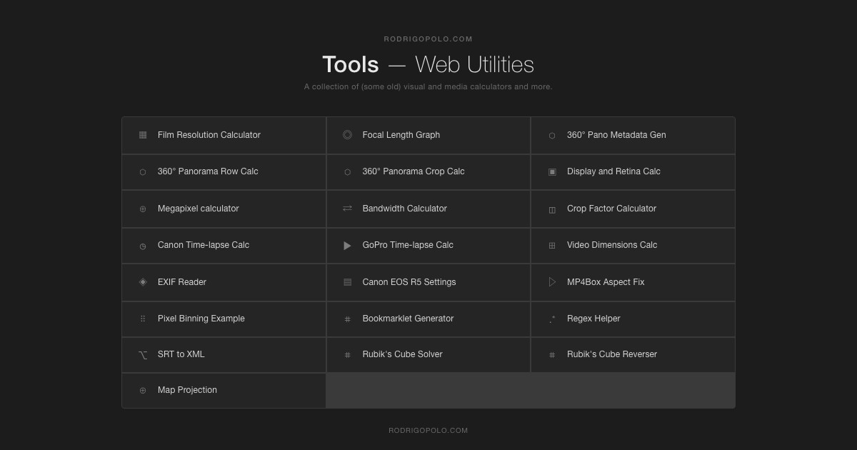 Rodrigo's Tools - Visual Calculators for Photography & Video · Twitter