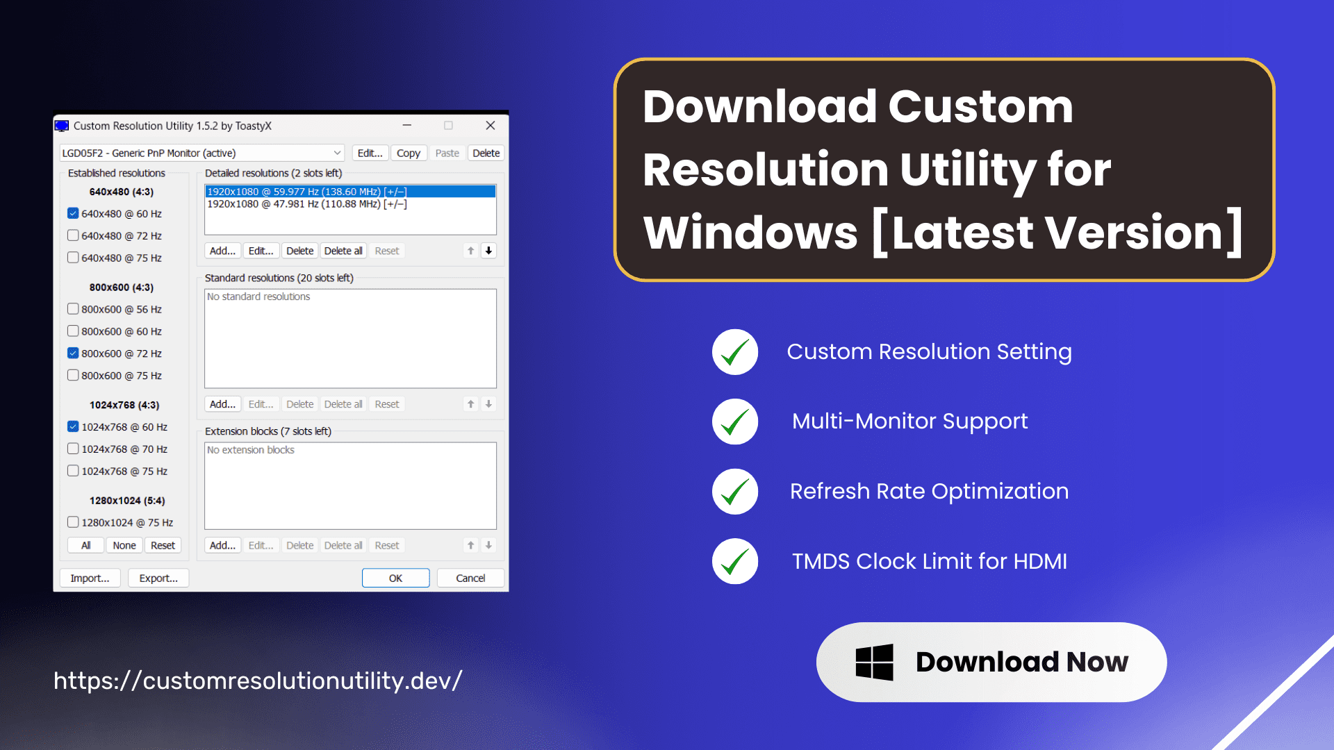 Custom Resolution Utility (CRU by ToastyX) » Download Now · Twitter