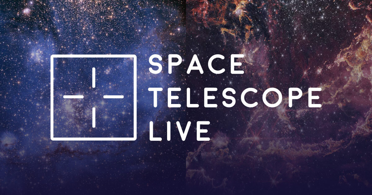 Space Telescope Live logo overlaid on Hubble and Webb images of the Crab Nebula