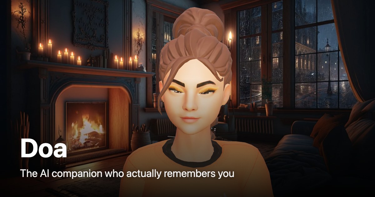 Doa, a 3D AI companion, looking at the camera