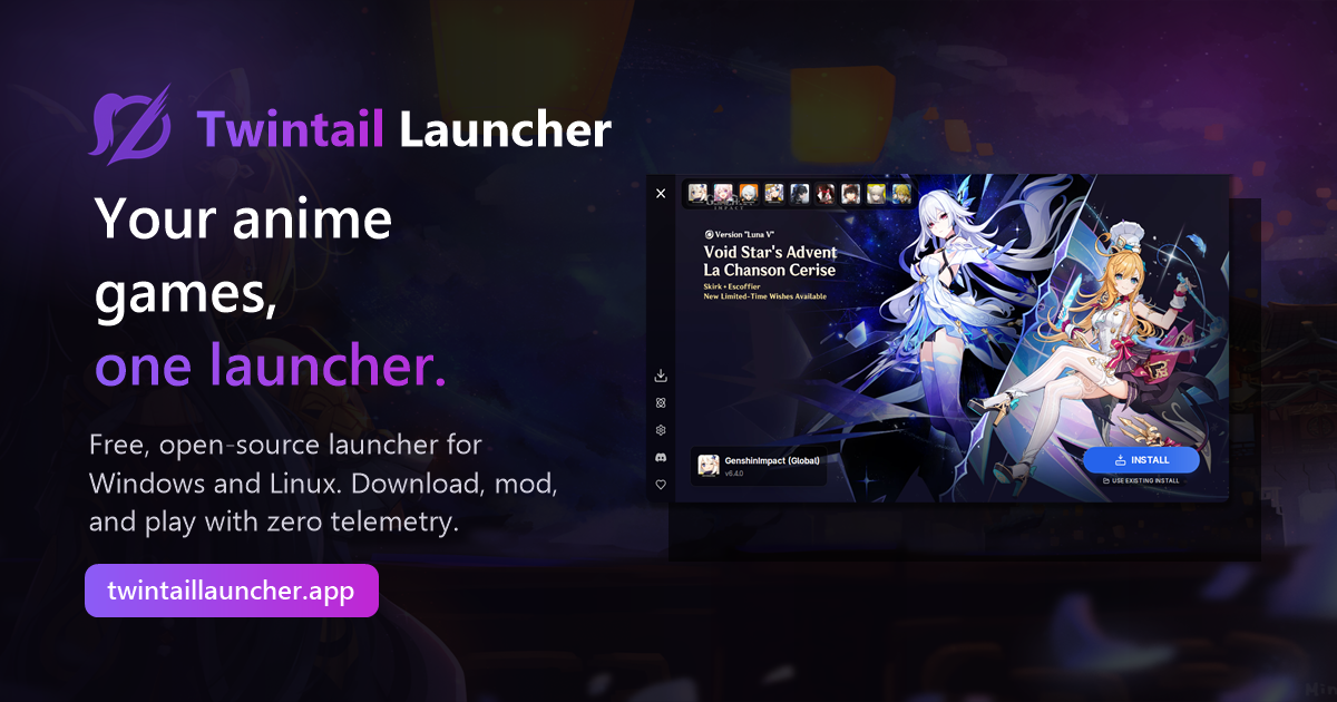 Twintail Launcher preview showing the launcher interface.