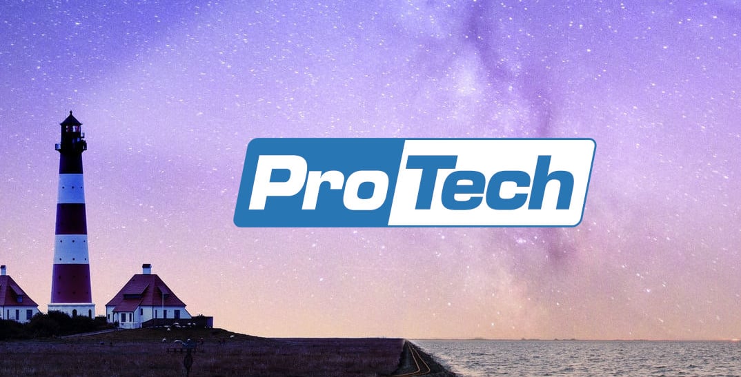 Lighthouse against starry sky with ProTech logo