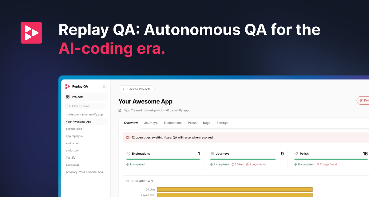 Replay QA — Autonomous QA for the Vibecoding Era · Twitter