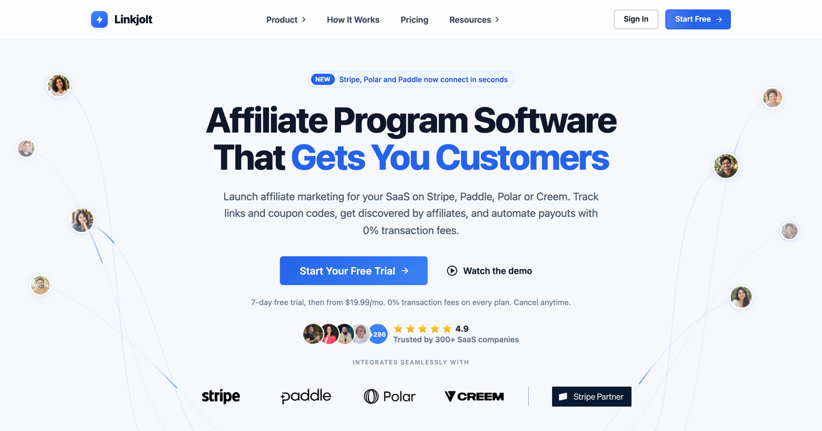The LinkJolt homepage: affiliate program software for SaaS