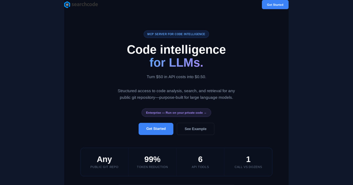 searchcode.com — Code intelligence for LLMs · Twitter
