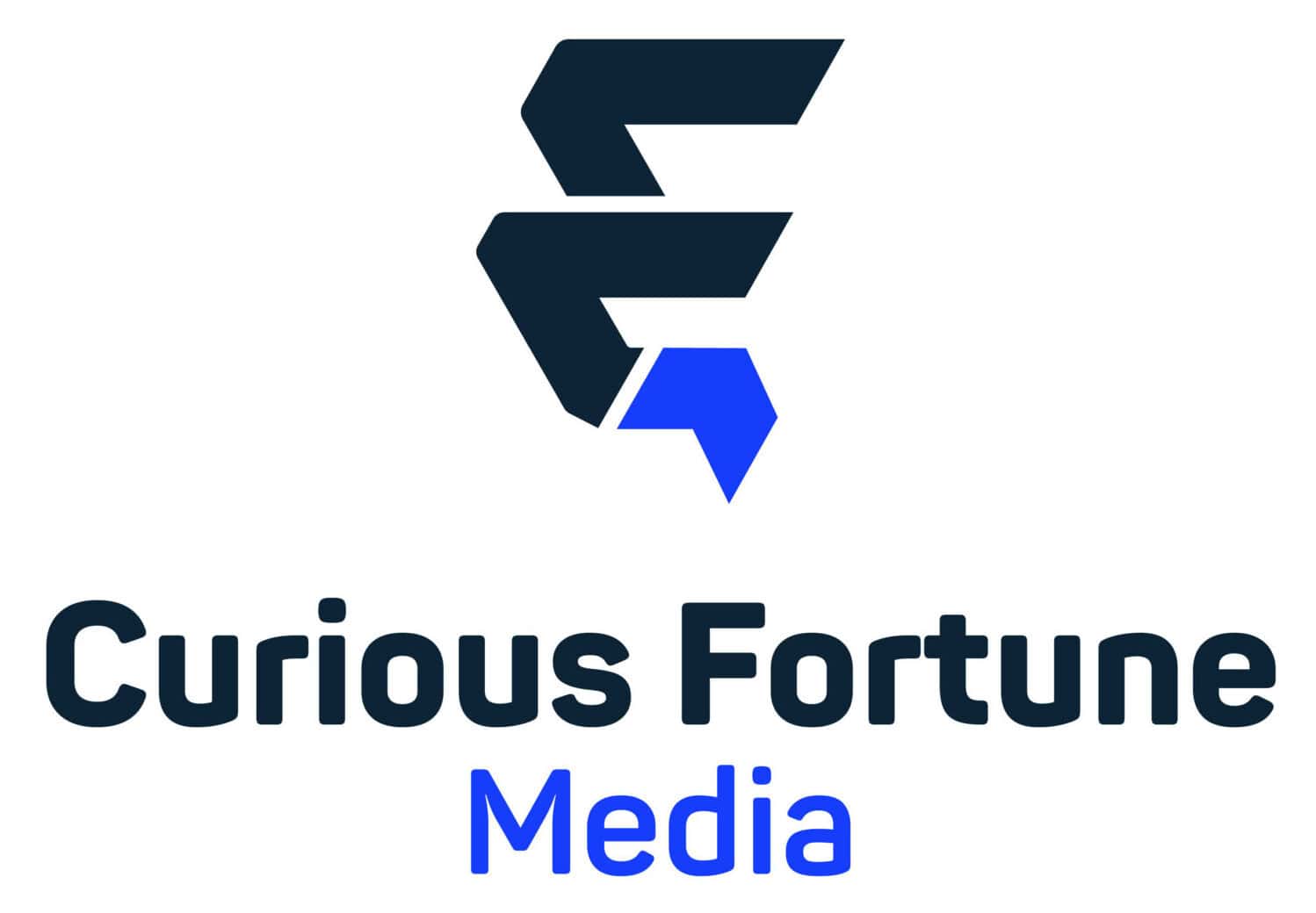 Curious Fortune Media logo featuring a stylized "CF" design above the company name in dark and blue text on a white background.