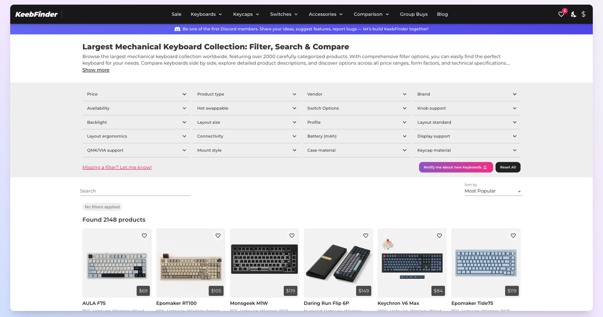 KeebFinder - Mechanical keyboards and keycap set comparison · Twitter