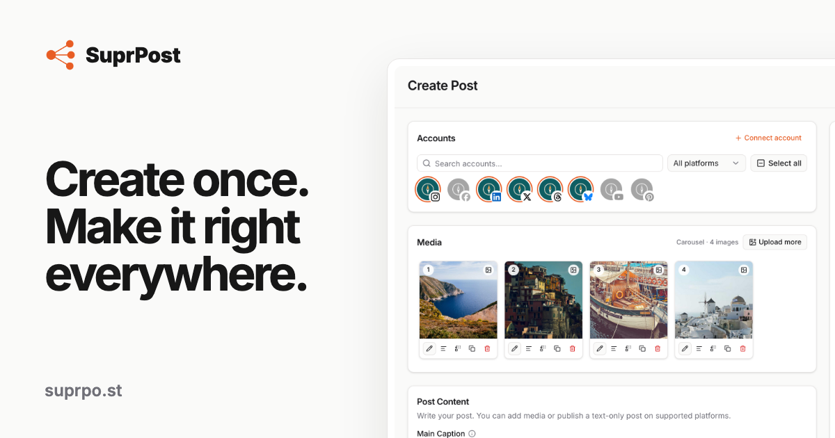 SuprPost — Create once. Make it right everywhere.