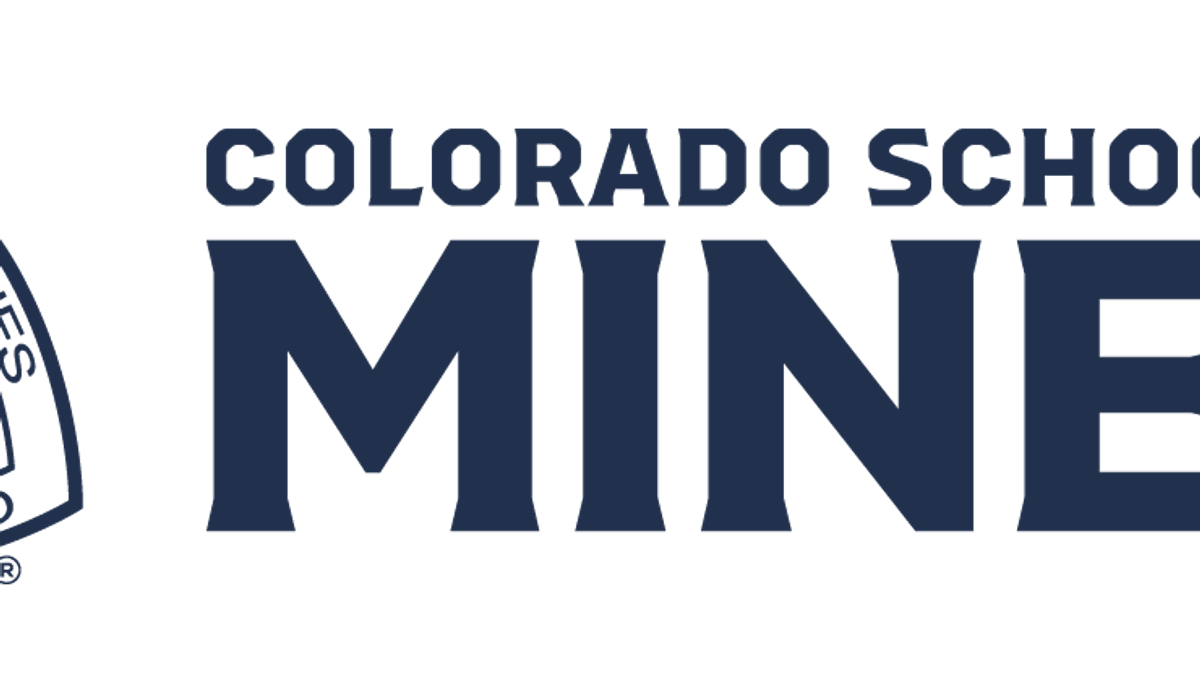 Mines full school name side stack logo in blue