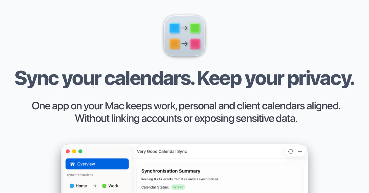 Sync your calendars, keep your privacy - Very Good Calendar Sync · Twitter