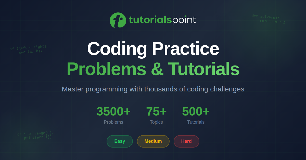 Coding Practice Problems  & Tutorials | TutorialsPoint · Twitter