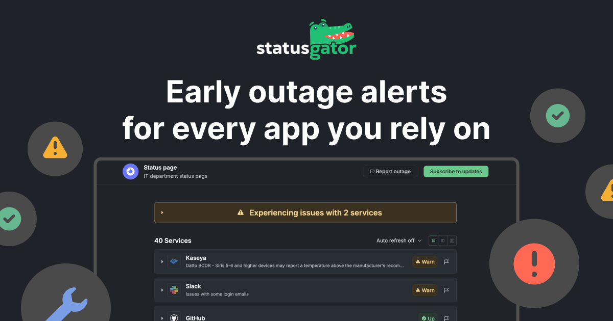 Cloud Monitoring with the #1 Status Page Aggregator | StatusGator · Twitter