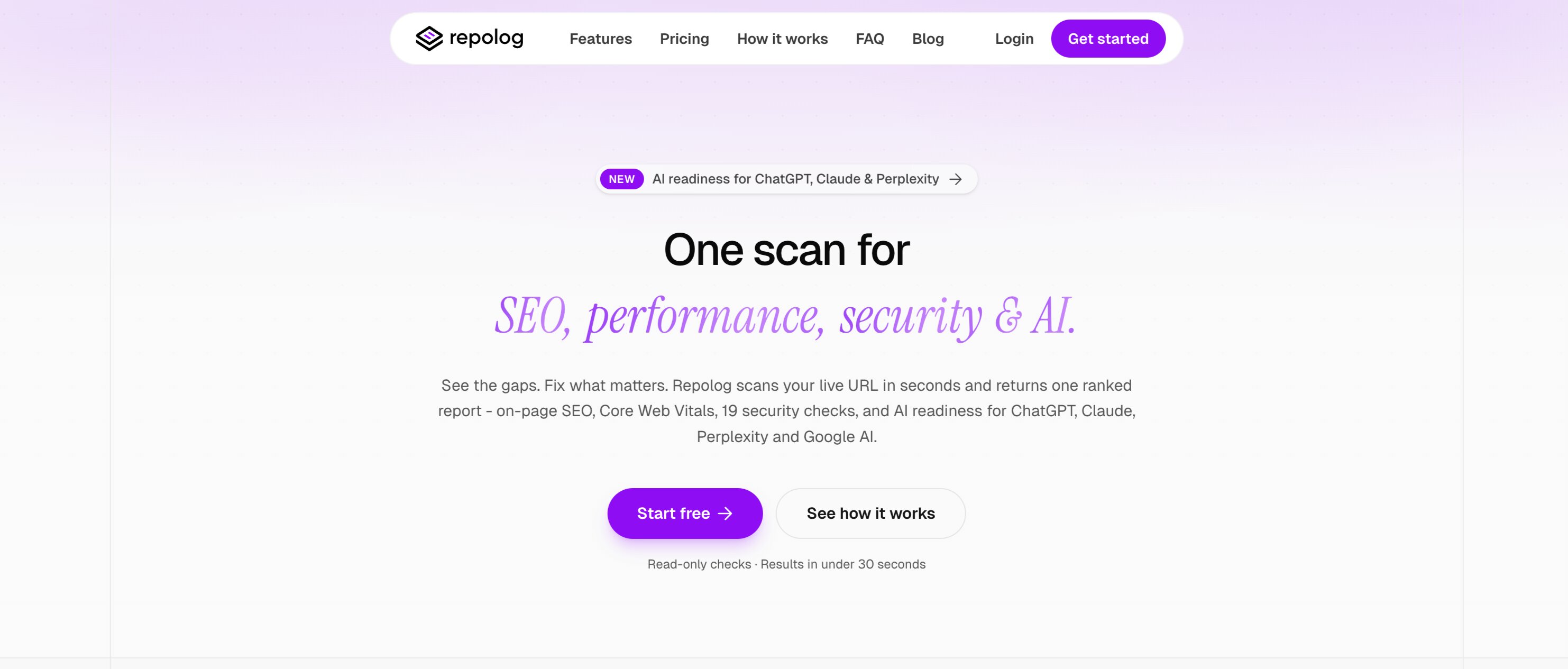 Repolog website audit scorecard
