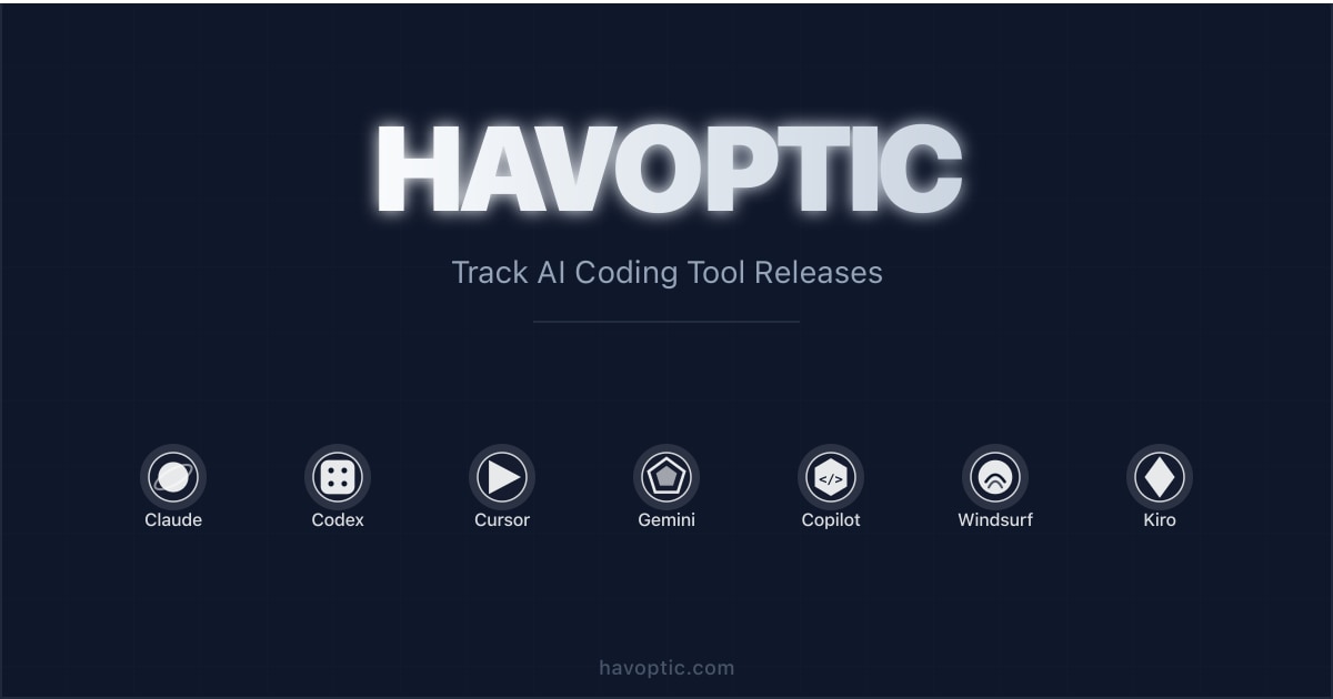 Havoptic - AI Tool Releases | Track Claude Code, Cursor, Gemini CLI, Copilot & Devin Desktop Updates · Twitter