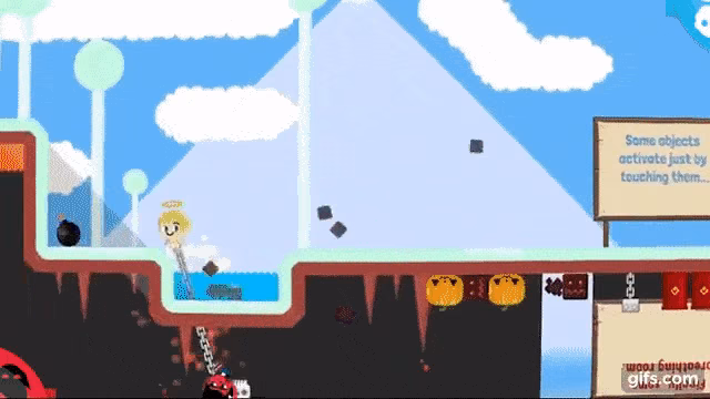 A colorful side-scrolling game scene created by Ponywolf