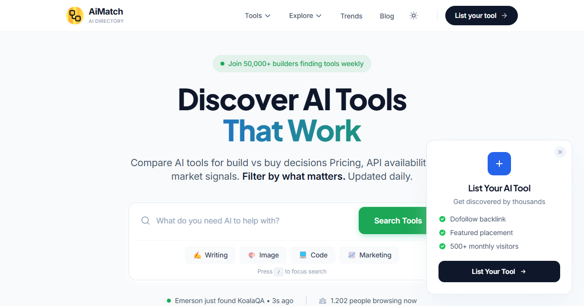 AiMatch AI Tools Directory 2026 | Compare Price, API & Use Case · Twitter