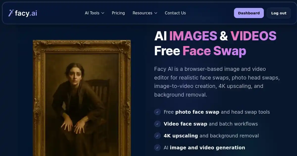 Facy AI face swap, image editing, and video generation tools