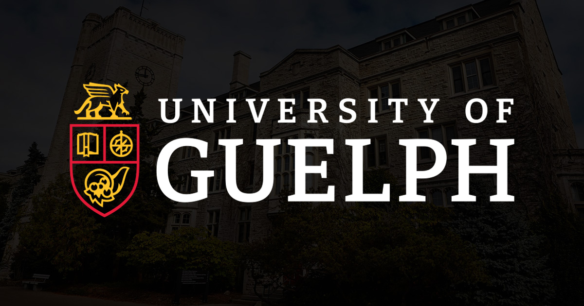 University of Guelph cornerstone logo on a darkened image of Johnston Hall