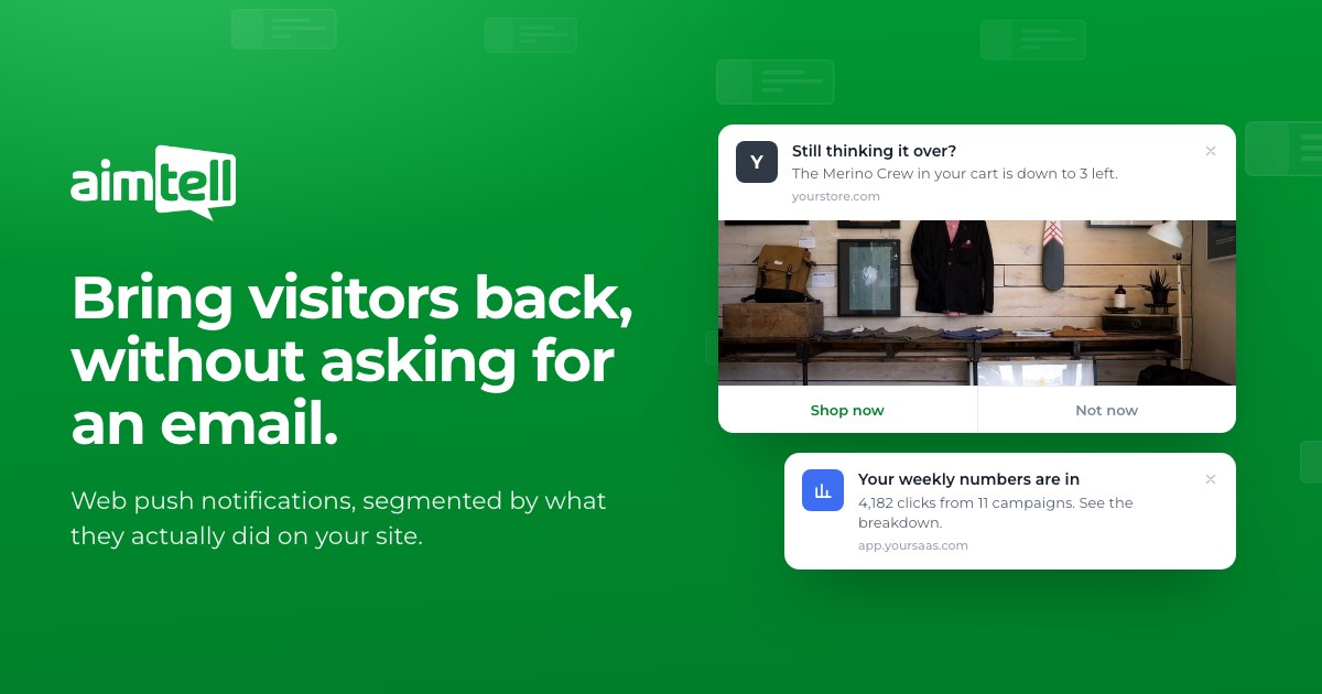 Aimtell: Web Push Notifications for Mobile and Desktop Browsers · Twitter